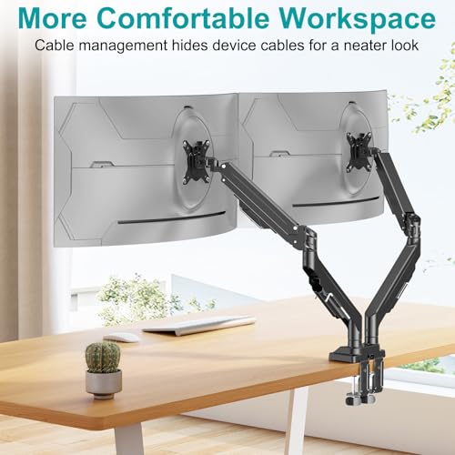 Image of MOUNT PRO Ultrawide Dual Monitor Arm for Max 43 inch Monitor, Holds up to 33lbs | Fully Motion Monitor Stand with Tilt /Swivel /Rotation, VESA 75x75 /100x100 with C-Clamp & Grommet Base