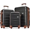 Merax 3 Piece Expandable ABS Hardshell Luggage Sets Spinner Wheel Suitcase TSA Lock Suit Case, Black/Brown, 20/24/28 Inch