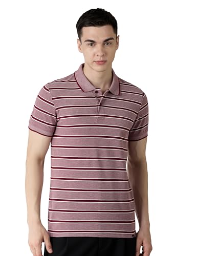 Image of Amazon Brand - Symbol Men Cotton Rich Textured Striper Polo Tshirts | Collar Striped Tshirts | Half Sleeves - Regular Fit (Available in Plus Sizes)