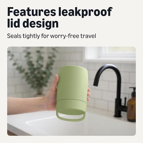 Image of Amazon Basics Insulated Food Jar, Hot and Cold Food Container, Stainless Steel, Leak-proof with Carry Handle, 16 Ounces, Olive