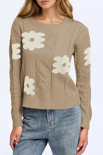 Image of Cakulo Womens Lightweight Fall Pullover Sweaters Cable Knit Crew Neck Sweater Tops 2025 Trendy Outfits