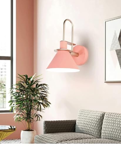Wall Sconces Modern Cone Metal Shape Wall Lantern Kit Bedside Wall Mount Lamp Sconce 1 Light Indoor Decoration -Pink Finish/Pink
