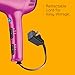 Conair Hair Dryer with Retractable Cord, 1875W Cord-Keeper Blow Dryer,Pink