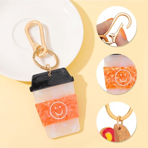 Cute Smiley Face Coffee Cup Keychain - Mini Realistic Coffee Mug Charm with Gold Metal Chain