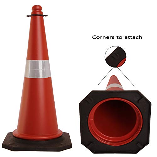 Image of LADWA 750mm Road Traffic Safety Cones, Pack of 8 Impact Resistant Cones with Reflective Collar Strips for Road Safety, Parking Areas, Construction Sites and Traffic Control Applications