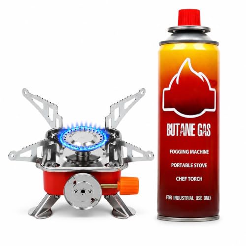 Image of Portable Gas Stove Camping Cooking Set, Small Gas Stove For Travelling Light Weight Gas Burner (1 Gas stove + 1 Gas Canister)