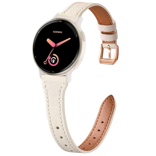 TUCOMO 20mm Slim Leather Band Compatible with Garmin Vivoactive 6/Vivoactive 5/3/3 Music Quick Release Thin Narrow Soft Strap for Venu Sq 2/Forerunner 55/165/245/645 Women