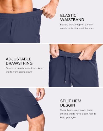 Image of GGJ Men's Lightweight Athletic Shorts with 2 Zipper Pockets 7 inch /9 inch /5 inch Gym Workout Running Quick Dry Tennis Shorts for Men
