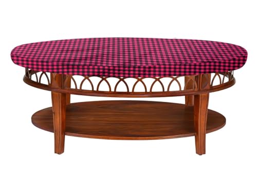 Image of The Furnishing Tree Elastic Oval Center Table Cover WxL 18x60 in Inches Polyester Checkered Pattern Maroon