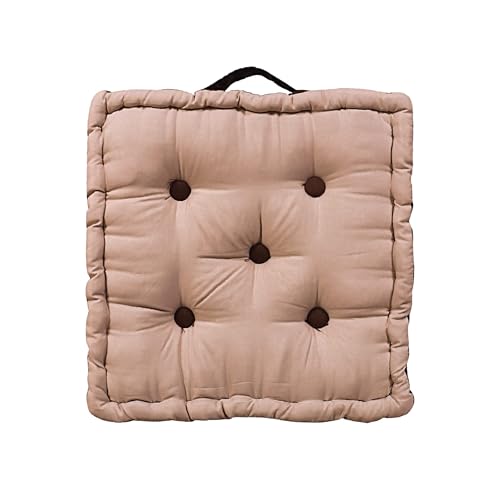Kuber Industries (Pack of 12) Chair Pad | Seat Cushion with Botton & Handle | Comfortable Seating Pad | Relax Back Chair Pad | Cotton Chair Pad for Car, Office | Square Plain | Beige