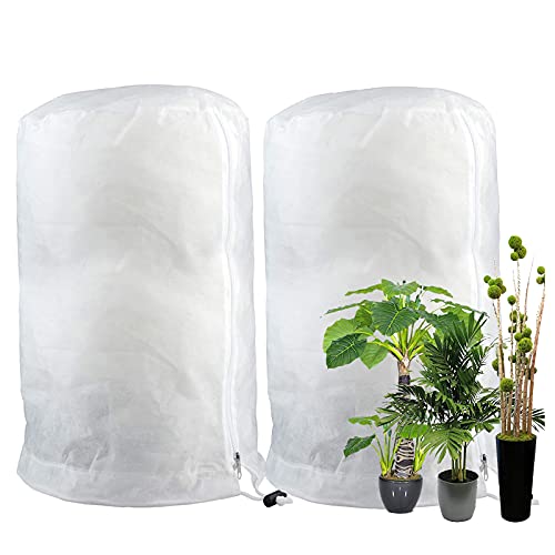 longziming Pflanzenabdeckung als Winterschutz,Gardineer Pflanzenschutz 2 Stück 60 g/m² Schutzhaube Plane Frostschutzvlies Pflanzen mit Reißverschluss Zugband, Winter Pflanzenschutzsack 100x100x180cm Cover