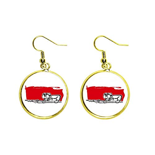 Pendientes de gota dorados con acabado brillante e ilustración artística roja
