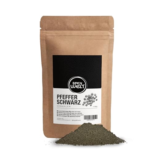 Spicy Welt Schwarzer Pfeffer Gemahlen (250g) – Pfefferpulver – für Suppen, Saucen & Steak,...
