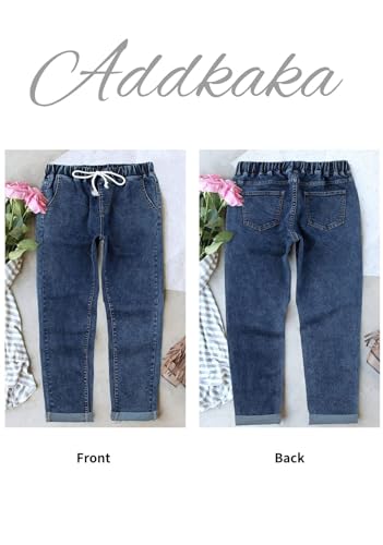 Addkaka Womens Casual Denim Jeans Pull-on Stretch Jeans Elastic Waist Jean Denim Drawstring Joggers Pants2