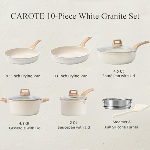 Image of CAROTE 10Pcs Pots and Pans Set Nonstick, Non Stick Cooking Set w /Frying Pans & Saucepans, Induction Kitchen Cookware Set