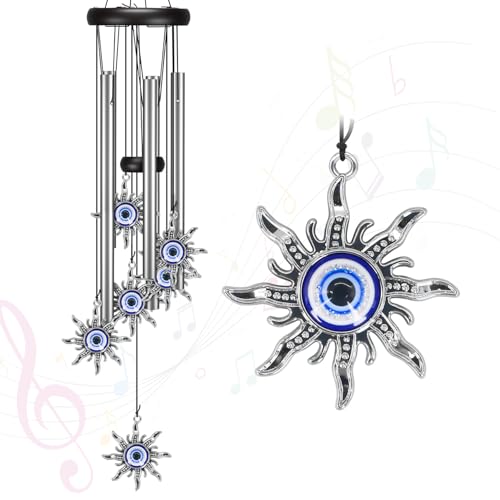 Wind Chimes for Outside Clearance, Wind Chime with Natural Sounds, Outdoor/Indoor Decorations for Patio, Porch, Backyard and Garden Decor (Sun Evil Eyes)