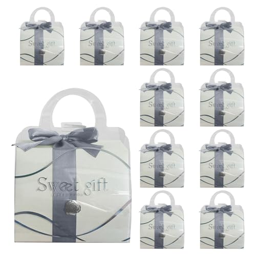 ONEBO 20 Piezas Cajitas Regalo Papel, Cajas de Regalo, Caja de caramelos con concha transparente, para Bodas, Bautizo, Cumpleaños Bautizo, Fiesta Boda (Blanco)