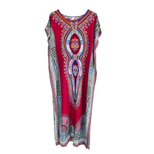 KIRAN FASHION Robe caftan longue en coton pour femme Dashiki, couverture de plage africaine, taille unique, rose, taille unique