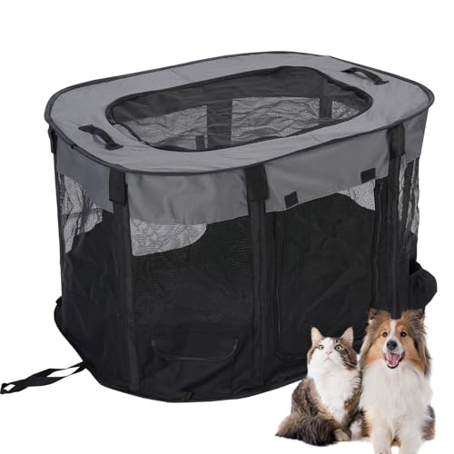 Portable Pet Dog Playpen Kennel Indoor, Foldable Puppy Playpen for Small Animals, Mesh Tent Crate for Travel, Camping, Home & Outdoor, Scratch Proof Dog Exercise Playground Equipment (Black, M, 1)