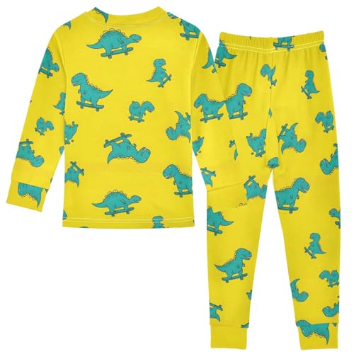 Pajama Sets Long Sleeve Dinosaurs Skateboarding Yellow Soft Comfy Sleepwear 2 Piece PJS 3-8T3