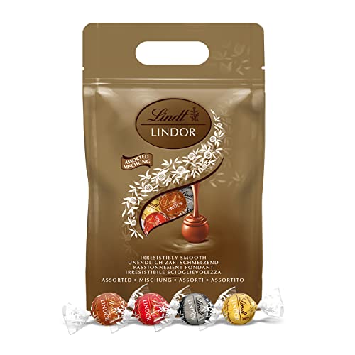 Lindt - Sachet Grand format LINDOR - Assortiment de Chocolats au Lait, Noir 60%, Blanc et Lait-Noisettes - Cœur Fondant, 1kg