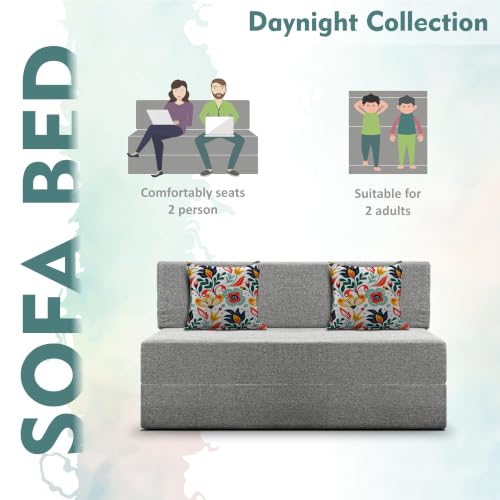Image of Los Angeles Foldable Two Seater Sofa Cum Bed, Sofa Bed 4 X 6 Feet Jute Fabric Washable Cover- Including Cushion Perfect for Living Room - Grey