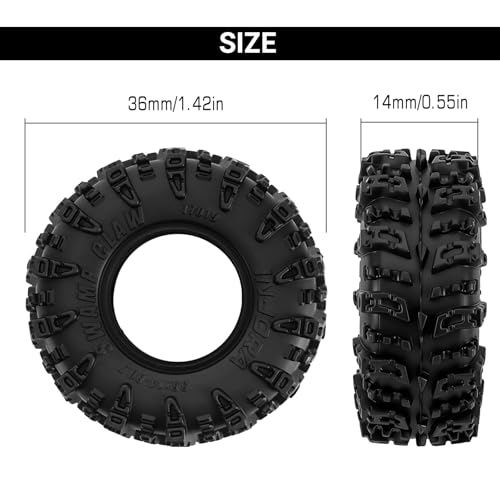 INJORA 0.7" Swamp Claw Tires 36 * 14mm for 1/30 Axial SCX30 (T7019), Black, 14/0.7-18 - Image 2