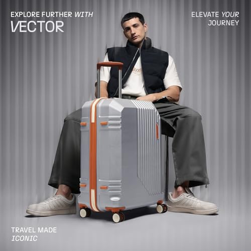 Image of uppercase Vector(Medium) 65cm, Check-in Sustainable Trolley Bag, Hardsided Anti-Scratch 8 Wheel Double Spinner Luggage, TSA Lock & Anti-Theft Zippers, Suitcase for Unisex, 2000 Days Warranty(Silver)