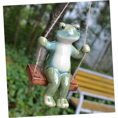 UKCOCO Keramik Frosch Ornament Paar Schaukel Gartendeko Grün...