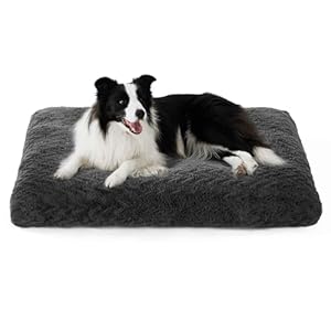 Bedsure Large Dog Bed Washable – Plush Dog Crate Mattress, Deluxe Pet Square Pillow Cushion, Soft Cage Mat with Anti-Slip Bottom, Dark Grey, 89x58x9cm