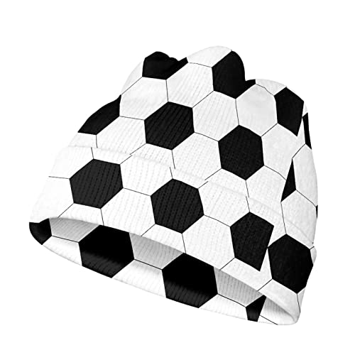 Biyejit Soccer Pattern Kids Beanie Hat Football Printed Winter Hats Elastic Hiking Skating Hat Comfortable Knitted Beanie Caps for Girls Boys