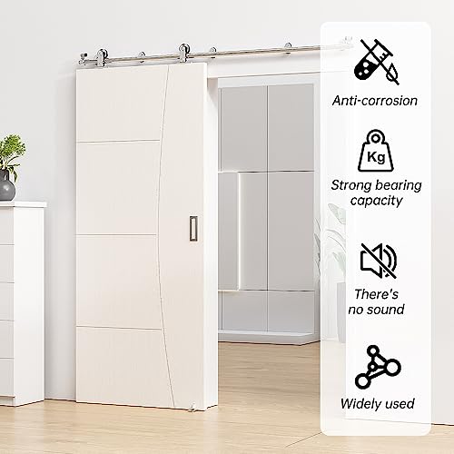 ETIASQSA 183CM/6FT Schiebetür Schiene Schiebetürbeschlag Edelstahl Schiebetürsystem Komplettset mit Bodenführung für 1 Holztür(T Form)