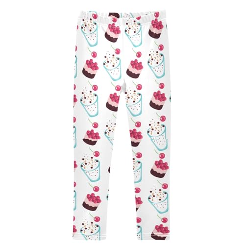 Girls' Leggings Ankle Length Printed Leggings Sweet Cake Cherry Ice Cream Soft Comfortable Pants for Kids 4-10 Years