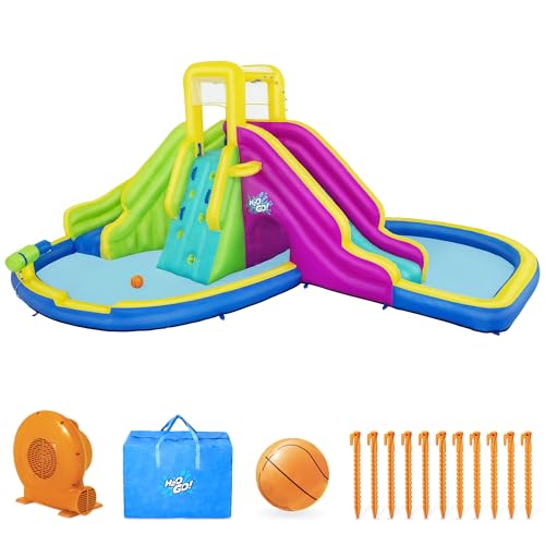 Bestway H2OGO! Funfinity Splash Kids Outdoor Inflatable Mega Water Park with Blower Air Pump, Splash Pool, Slides, Climbing Wall, and Water Sprayers