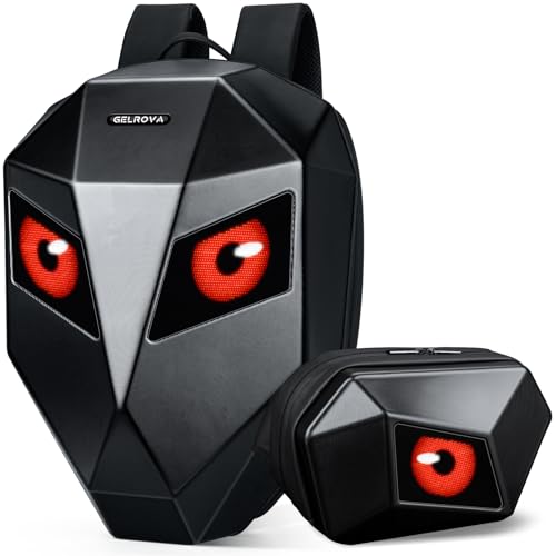 Gelrova [Batteries not included] 2-in-1 LED Backpack Set: Knight Expandable 25L Hardshell Cycling Backpack+ Evil Eye LED Crossbody Sling Bag Black
