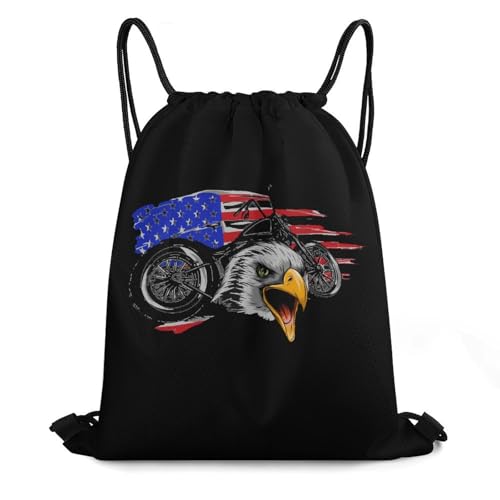 US Motorcross Flag with Bald Eagle Drawstring Backpack Durable Sport Gym Bags Daypack for Men Women 35 * 42cm