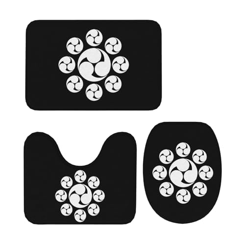 トイレマット 長尾氏家紋 九曜巴 3点セット 足元マット 便座カバー マットフタカバー U型 O型 トイレ兼用 滑り止め おしゃれ バスマット 洗える 浴室 玄関 家庭用 ホテル用