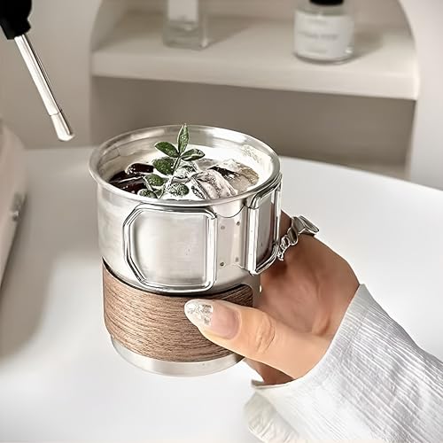 Image of Thermal Insulated Outdoor Coffee Cup Set with Handle & Straw & Lid, Stainless Steel Coffee Cups with Straws, Reusable & Stackable Stainless Steel Cup for Coffee, Tea, Milk (300ML, Pack of 1)