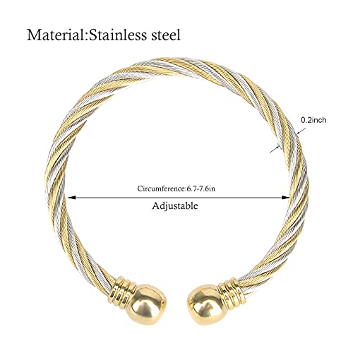 Tiyad Stainless Steel Golden Silver Twisted Cable Bracelet Adjustable Cuff Bangle Bracelets For Women2