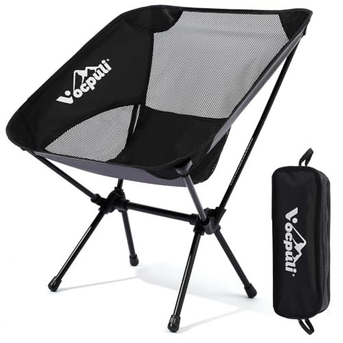 Vocpuli Camping Chair Lightweight Folding Backpacking Hiking Chair Compact Portable 330 lbs CapacityGifts for Men (Black -1pack