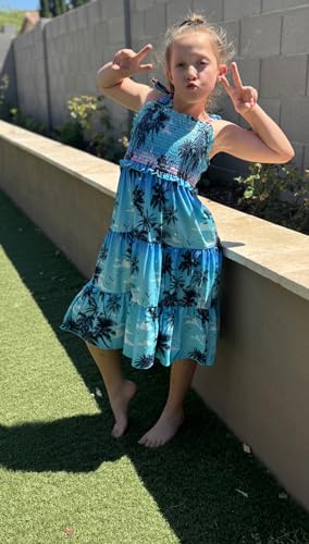 Kids4ever Girls Spaghetti Strap Dress 6-12Y Kids Sleeveless Cami Dresses Summer Beach Smocked Tiered Sundress with Pockets3