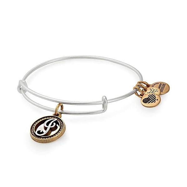 Alex and Ani Women's Initial J II Bangle Two Tone Bracelet, Rafaelian Silver