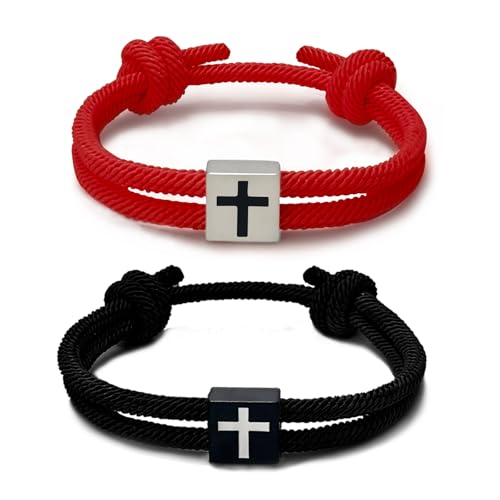 2 PCS Braided Cross Bracelet,Adjustable Rope Couples Bracelets for Men, Boyfriend, Girlfriend, Soulmate, Husband, Wife,Easter Christian Birthdays Gifts For Women Men
