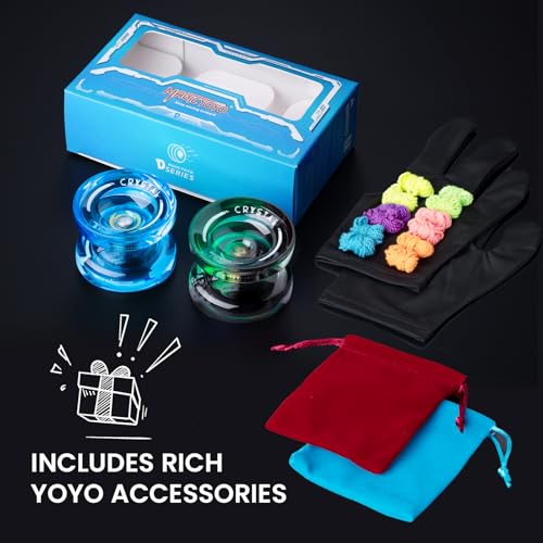 Image of MAGICYOYO K2 Responsive Yoyo for Kids Beginners (Crystal Blue+ Black Green) | Unresponsive Yoyos for Adults, Finger Spin Yoyo Professional with 2 Yo yo Gloves, 1 Blue Sack, 1 Red Sack, 12 Yo-yo Strings