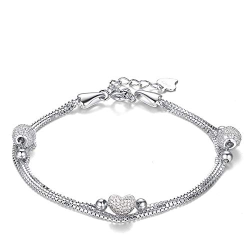 Abiguell Herz Armband Schmuck Damen Silber Armkette Silber, Schmuck mit Etui, Ewige Liebe - Weiß, Verstellbares 16.5+3 cm Cover