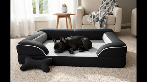 Image of Cutepups Black and Light Grey Premium Orthopedic Dog Bed Large Size (L) - Supportive Washable Sofa Bed for Dogs