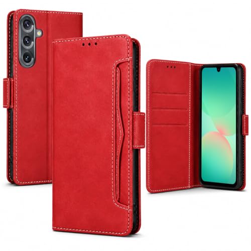 Étui Samsung A26 5G à rabat cuir rouge avec protège-écran et porte-cartes