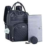 BabbleRoo Leather Diaper Bag Backpack - Baby Essentials Travel Baby Bag, Multi function, with Changing Pad, Stroller Straps & Pacifier Case – Unisex, Midnight Blue