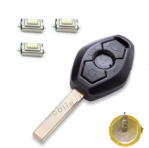 Carcasa para Llaves de Coche (3u00a0Botones, E39u00a0E46u00a0E53u00a0E60u00a0E65u00a0X5u00a0HU92u00a0en Blanco + 1u00a0x batería LIR2025u00a0+ 3u00a0x Micro Botones