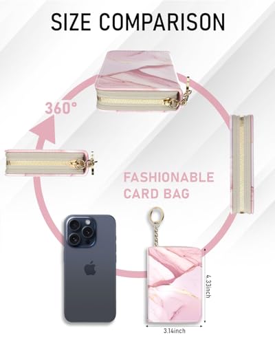 Image of Credit Card Holder,Stay Safe and Stylish with Our RFID-Blocking Slim Wallet for Women.Perfect for Business and Everyday Use,Keep Your Belongings Safe and Organized, Pink Marble, Fashion and
